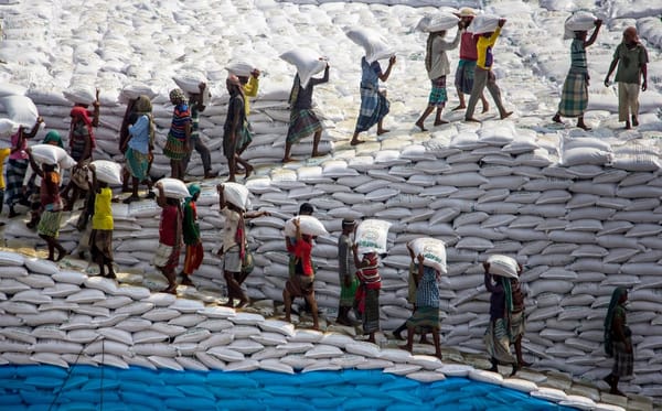 People carrying bags on ramps of bags